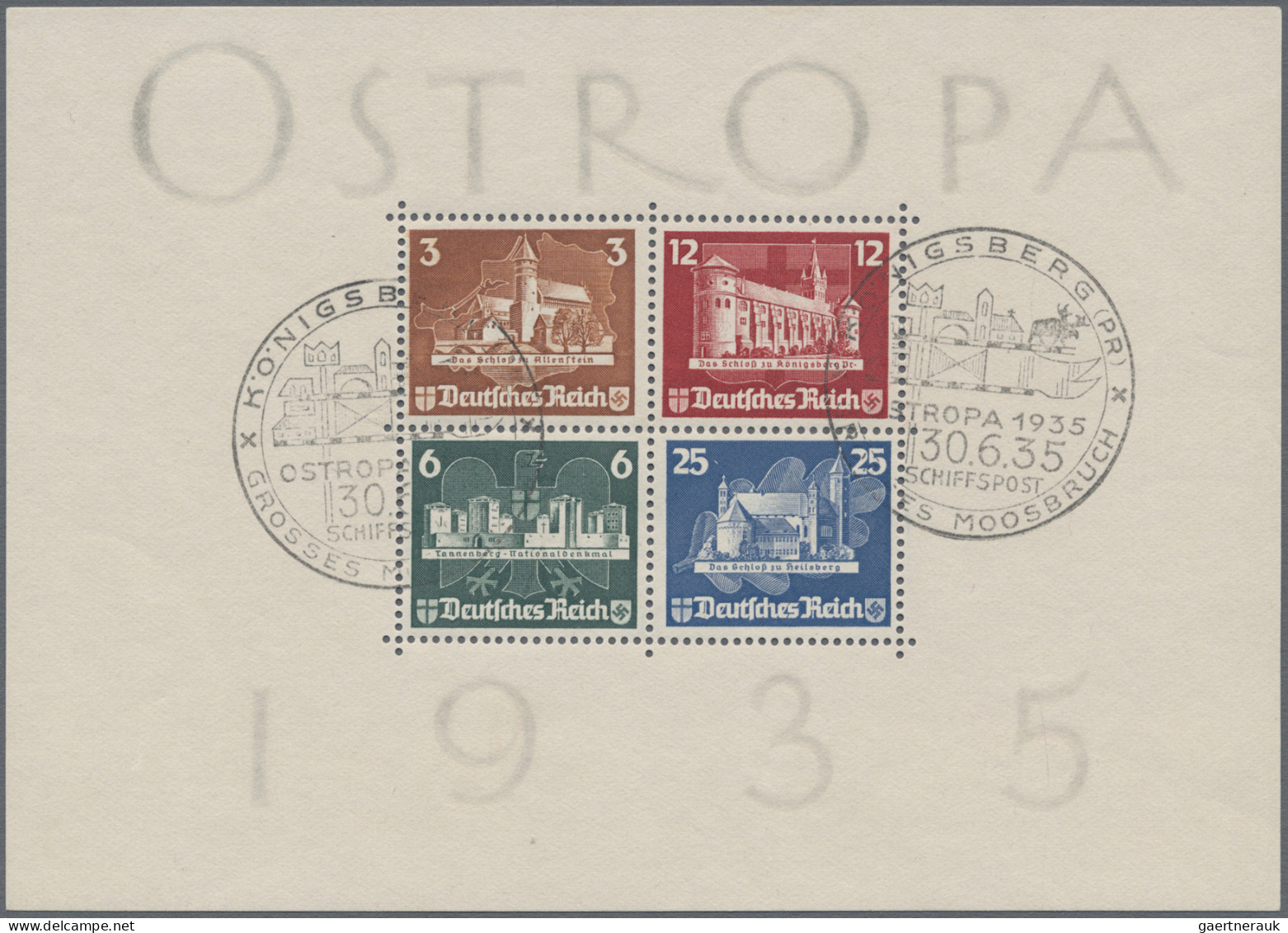 Deutsches Reich - 3. Reich: 1935, OSTROPA-Block Entwertet Mit Zwei Sonderstempel - Used Stamps