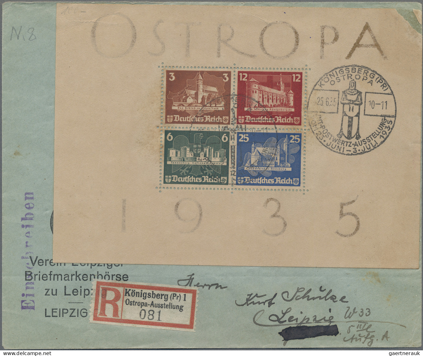 Deutsches Reich - 3. Reich: 1935, Ostropa-Block (Mängel) Auf Einschreibbrief Mit - Cartas & Documentos