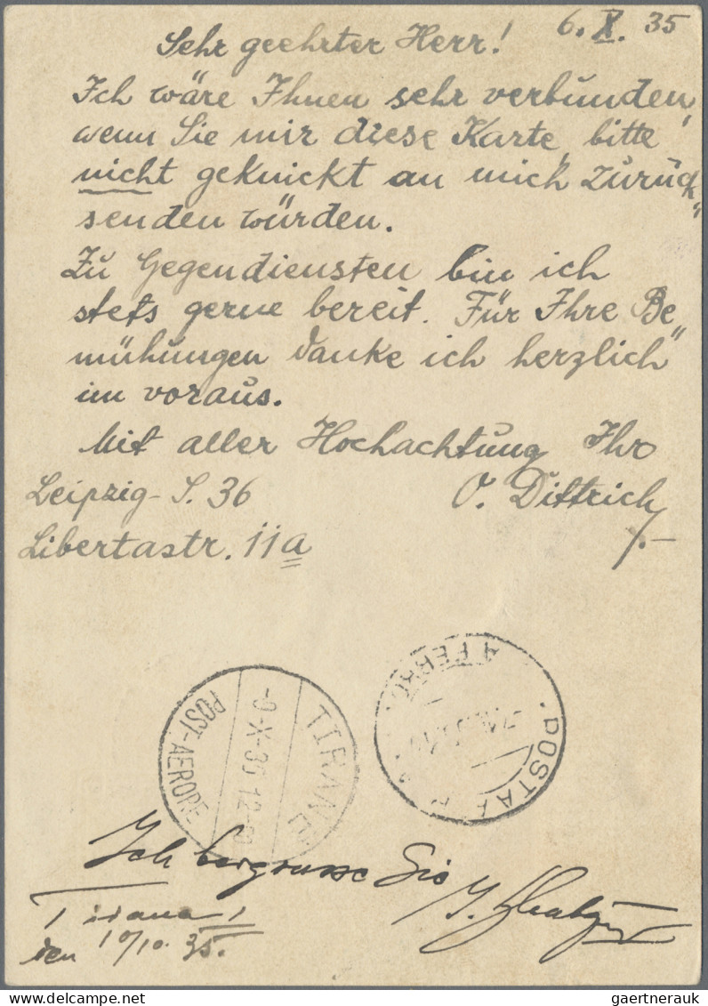 Deutsches Reich - 3. Reich: 1935/1943, Destination ALBANIEN, Zwei Belege: Ganzsa - Lettres & Documents