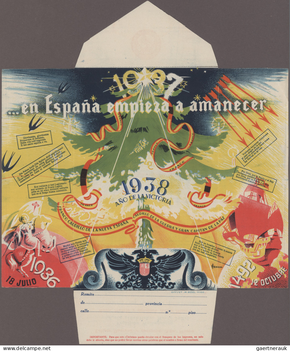 Deutsches Reich - 3. Reich: 1937 - 1938, Spanischer Farb-Propaganda-Weihnachts-/ - Briefe U. Dokumente