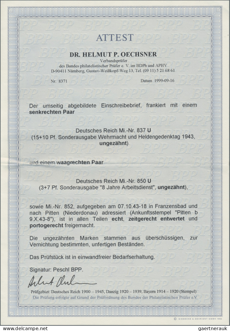 Deutsches Reich - 3. Reich: 1943, 15 (+10) Pfg Heldengedanktag (I), UNGEZÄHNTES - Storia Postale