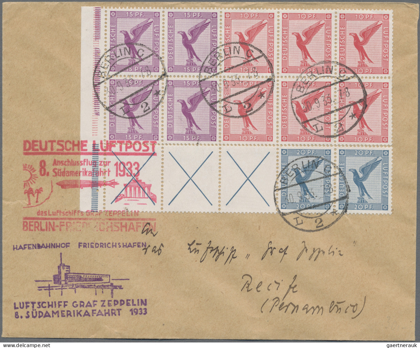 Deutsches Reich - Zusammendrucke: 1931, Komplettes H-Blatt 10 U.15 Pf. Flugpost - Se-Tenant