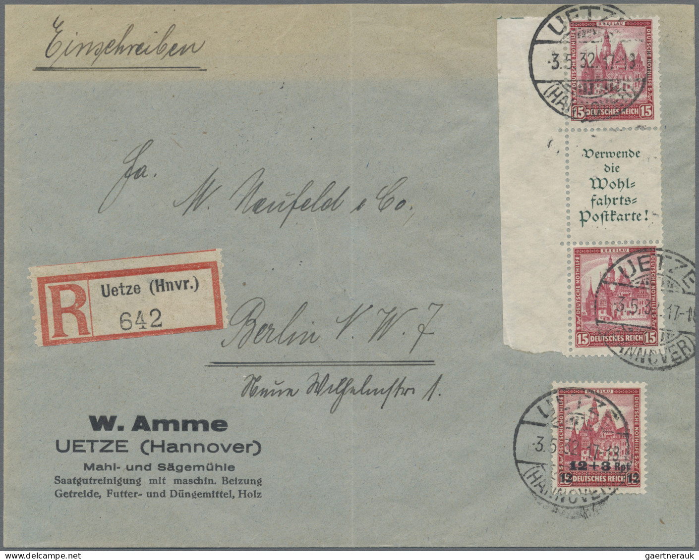 Deutsches Reich - Zusammendrucke: Nothilfe 1931, Senkrechter Zusammendruck 15 Pf - Zusammendrucke