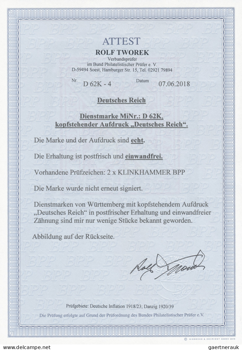 Deutsches Reich - Dienstmarken: 1920, 40 Pfg. Schwärzlichrosarot/schwarz Mit KOP - Dienstmarken