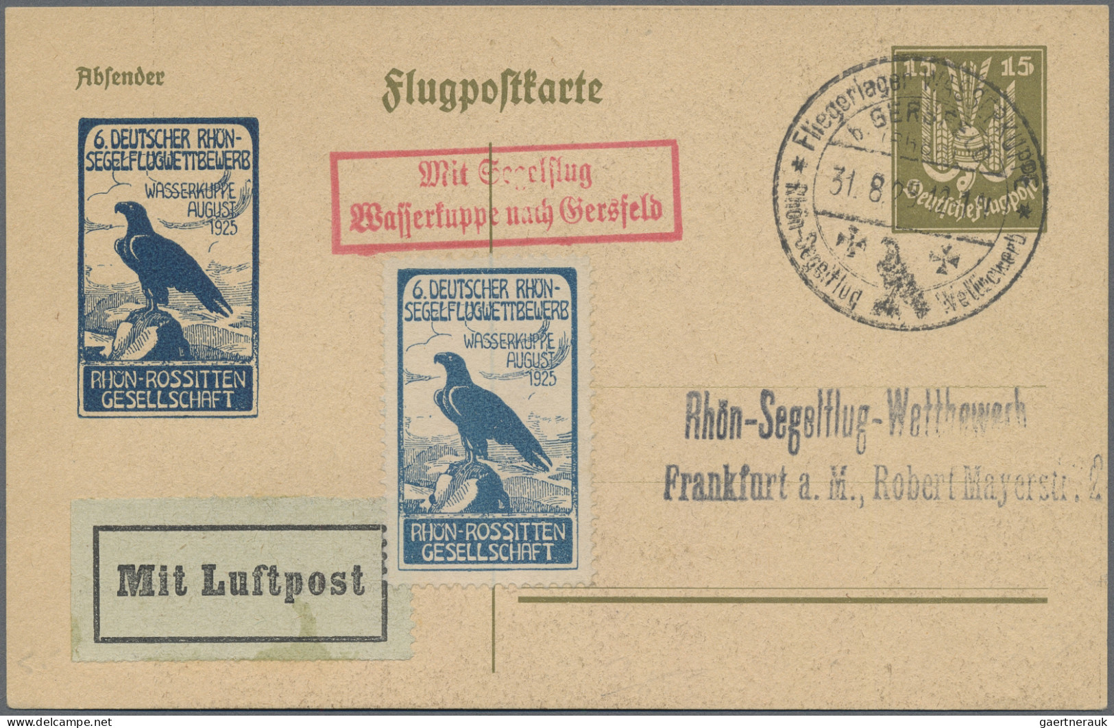 Deutsches Reich - Halbamtliche Flugmarken: 1924/1925, Drei Segelflugkarten: Flug - Luft- Und Zeppelinpost
