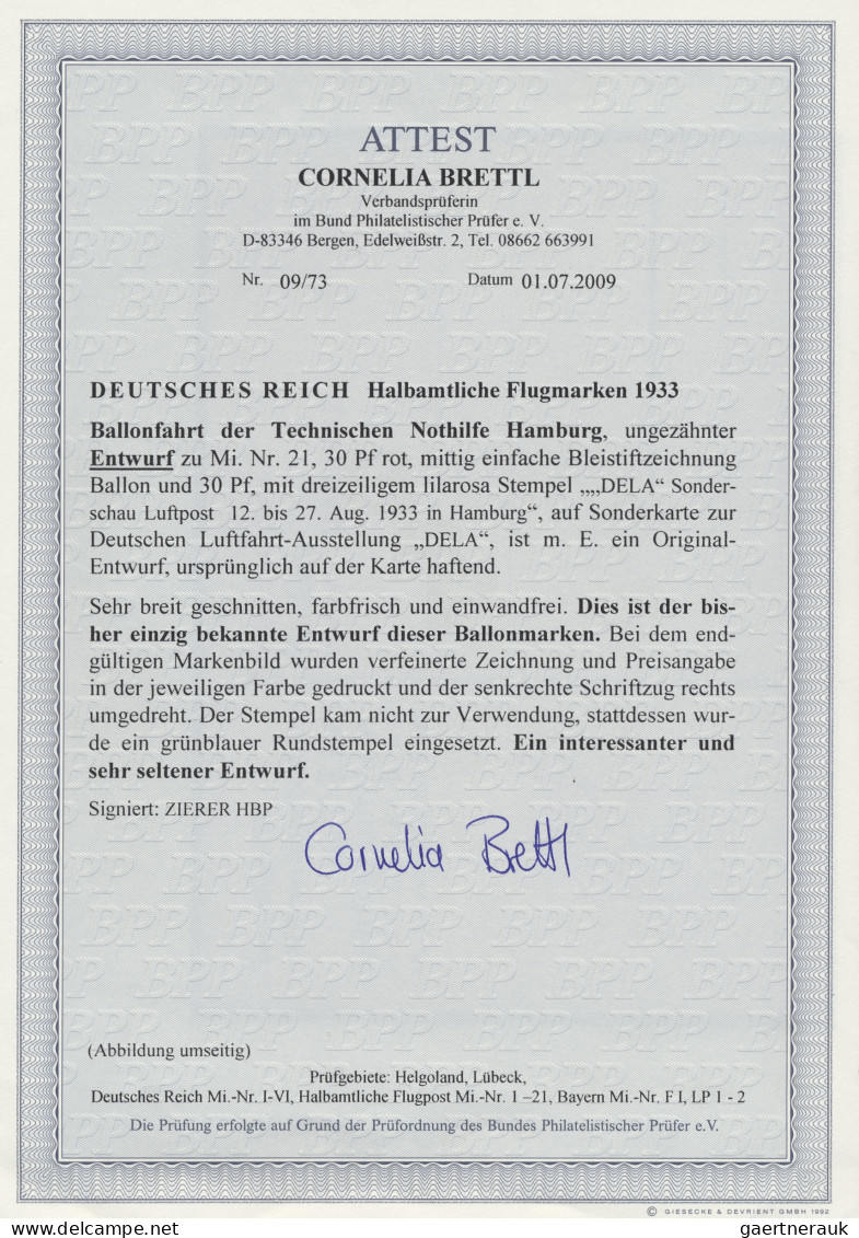 Deutsches Reich - Halbamtliche Flugmarken: 1933, Ballonfahrt Der Technischen Not - Poste Aérienne & Zeppelin