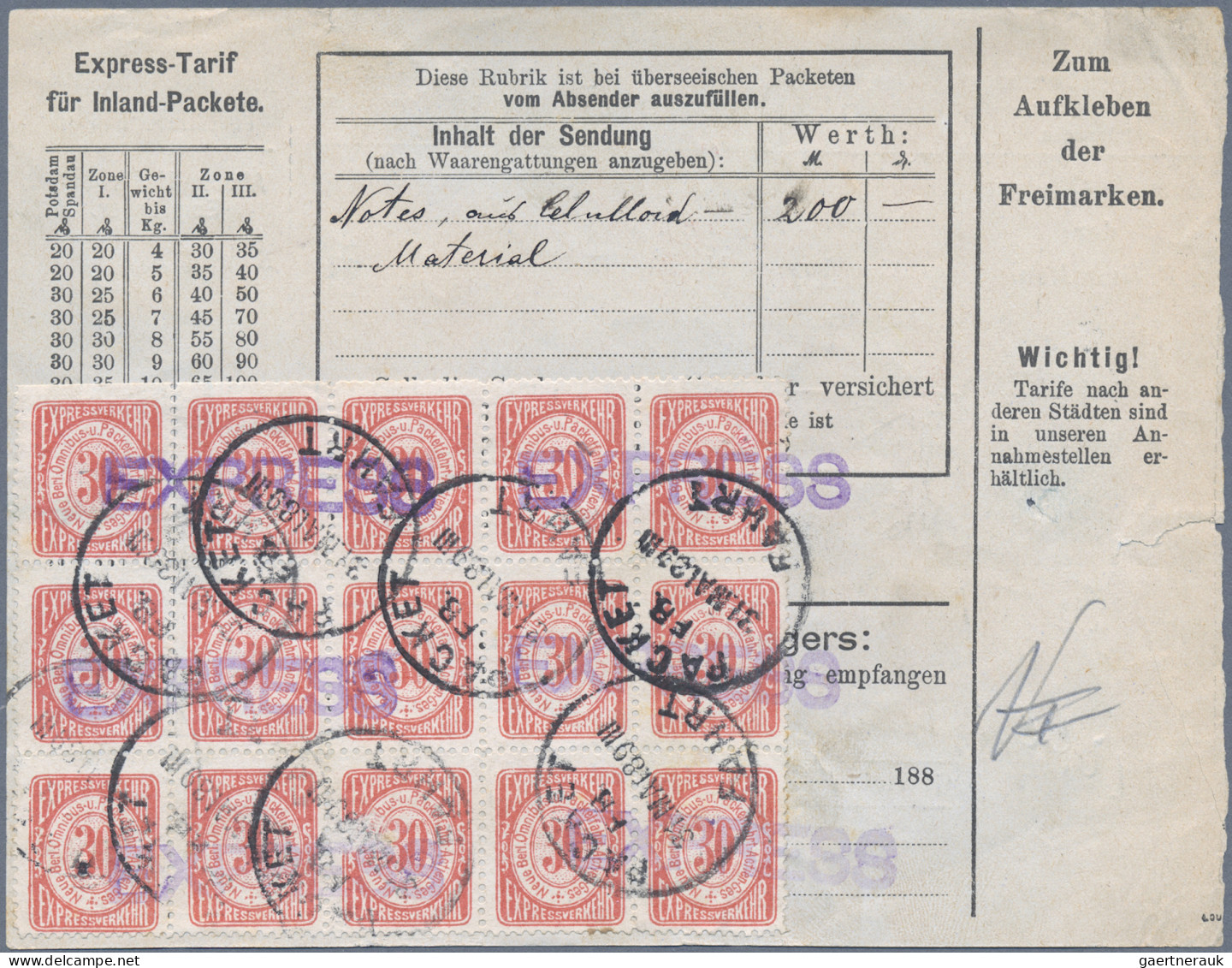 Deutsches Reich - Privatpost (Stadtpost): 1888 "Berliner Paketfahrt": Paketbegle - Private & Local Mails
