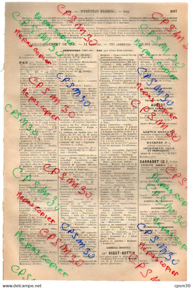 ANNUAIRE - 64 - Département Basses Pyrénées - Année 1918 - édition Didot-Bottin - 40 Pages - Annuaires Téléphoniques