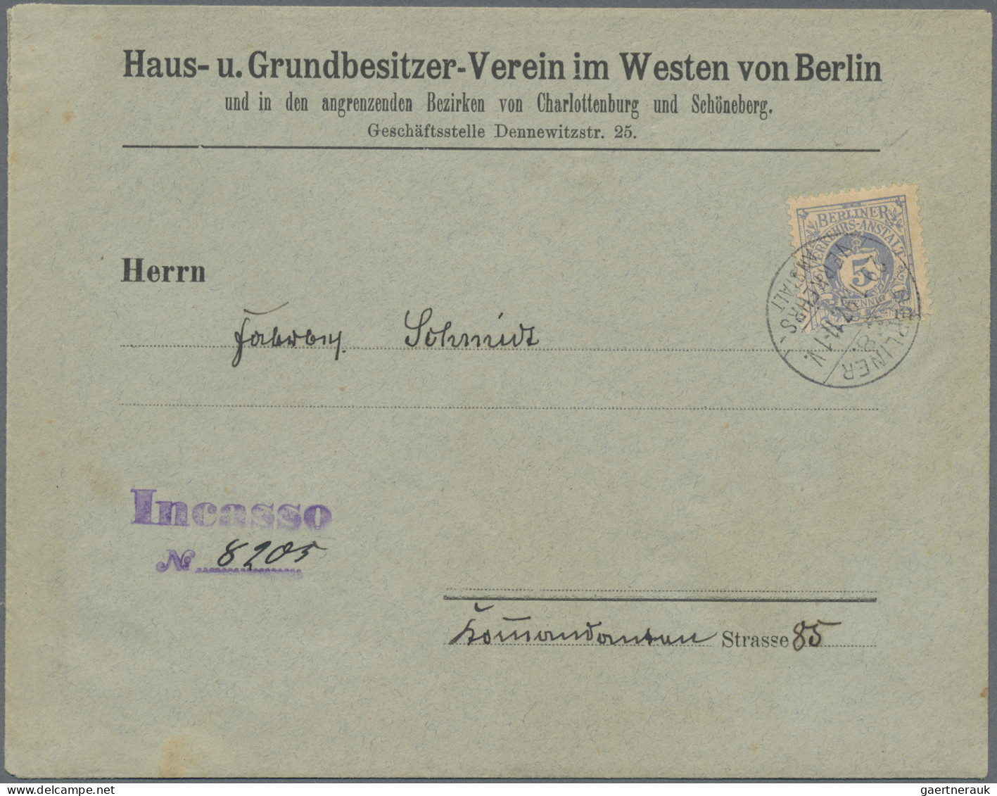 Deutsches Reich - Privatpost (Stadtpost): 1897, BERLIN/Verkehrs-Anstalt, 5 Pf. Z - Private & Local Mails