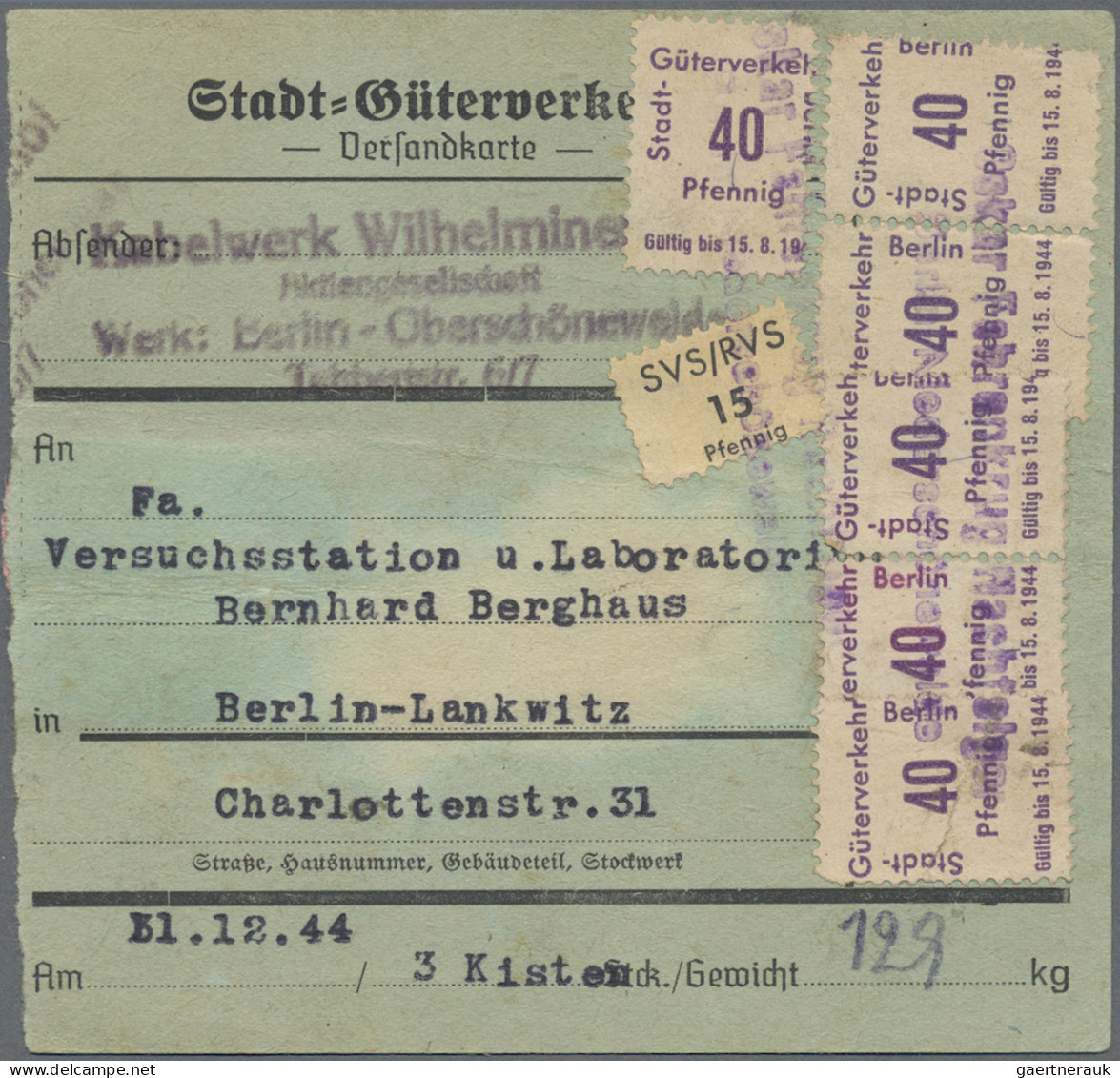 Deutsches Reich - Privatpost (Stadtpost): 1944, BERLIN/Stadt-Güter-Verkehr, 2x 3 - Posta Privata & Locale