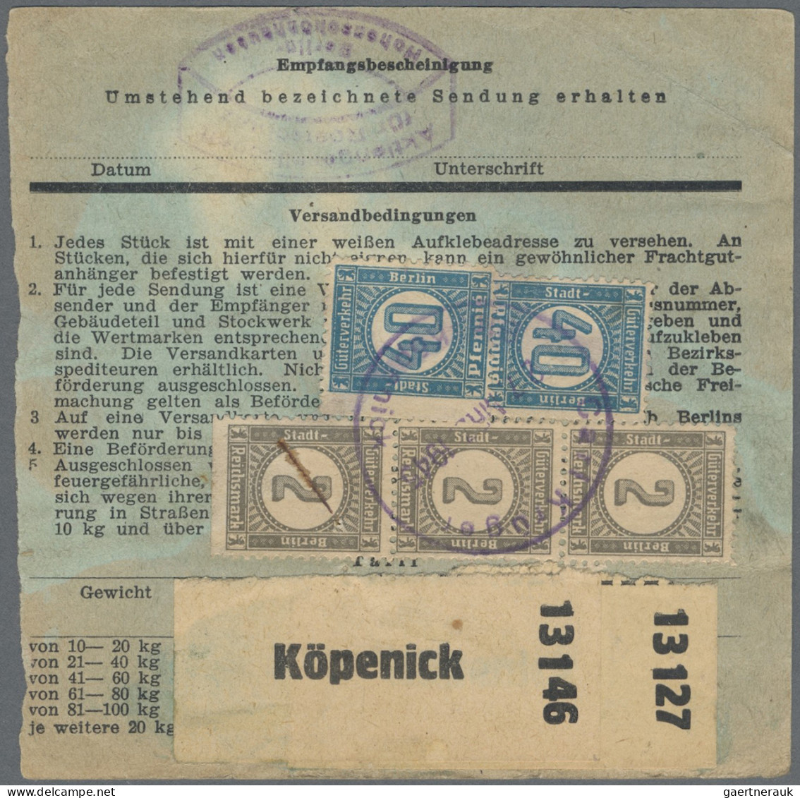 Deutsches Reich - Privatpost (Stadtpost): 1945, BERLIN/Stadt-Güter-Verkehr, 1x 1 - Private & Lokale Post