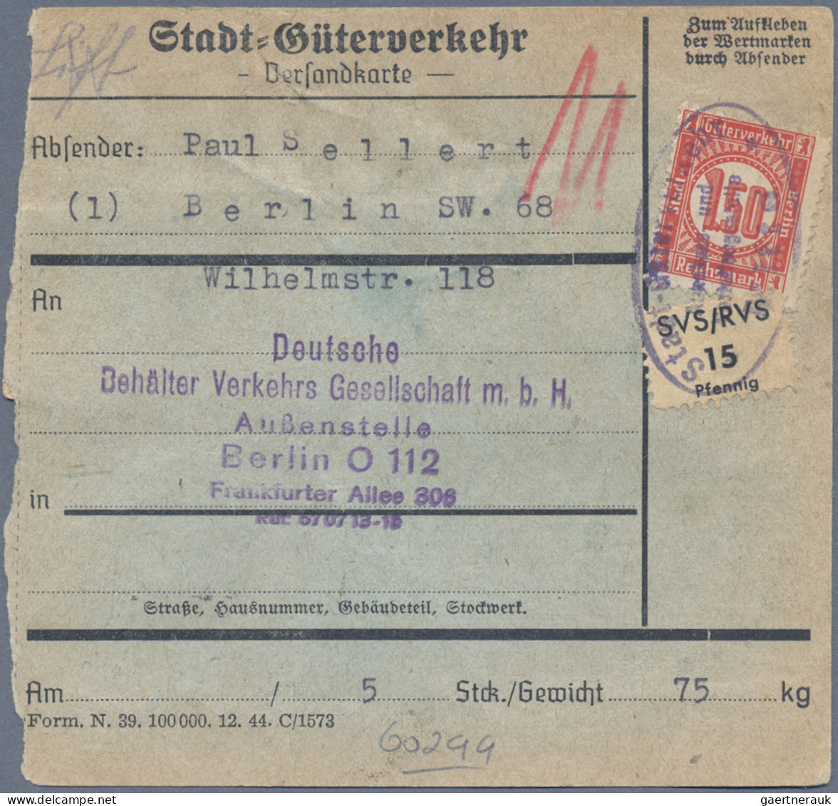 Deutsches Reich - Privatpost (Stadtpost): 1944 "Berlin-Privatpost "K" Stadt-Güte - Private & Lokale Post