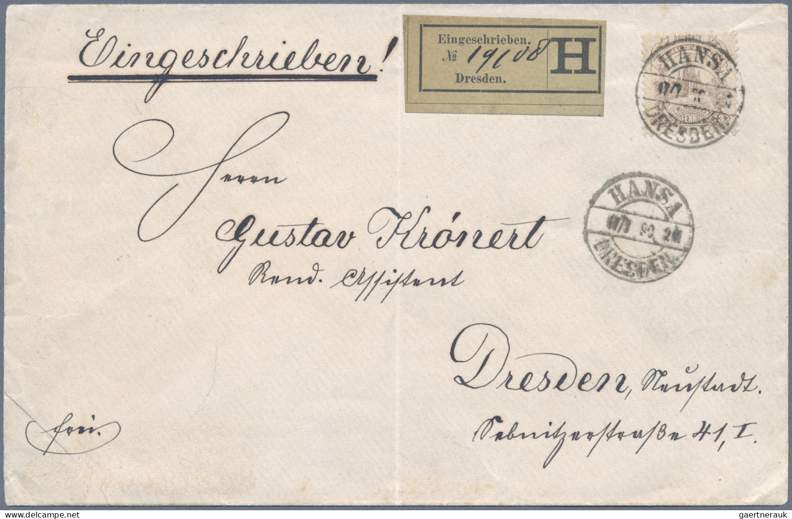 Deutsches Reich - Privatpost (Stadtpost): 1890, DRESDEN/Hansa, 13 Pf. Frauenkirc - Privatpost