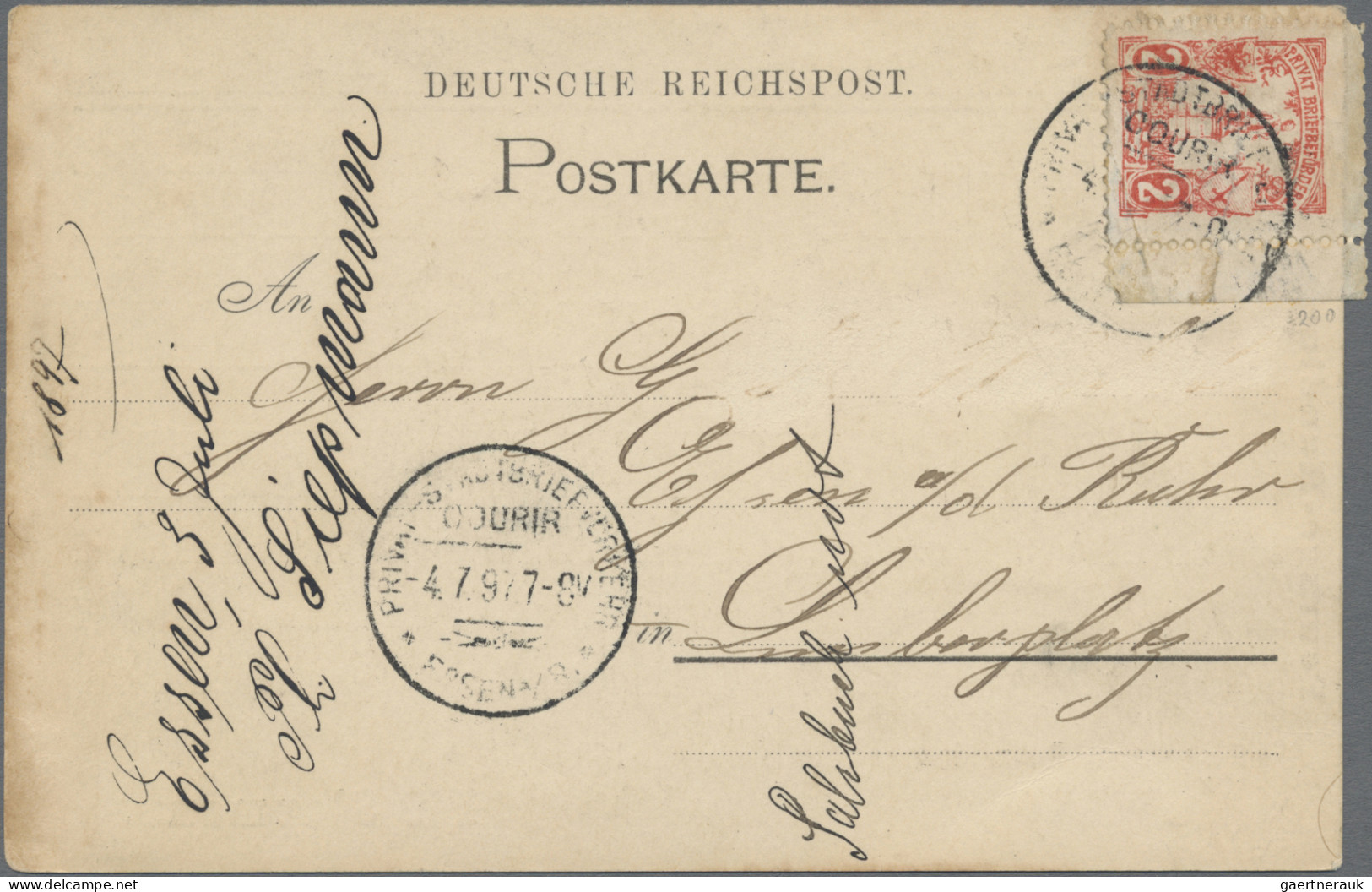 Deutsches Reich - Privatpost (Stadtpost): 1897 "Essen - Privatpost COURIER": 'Kr - Correos Privados & Locales