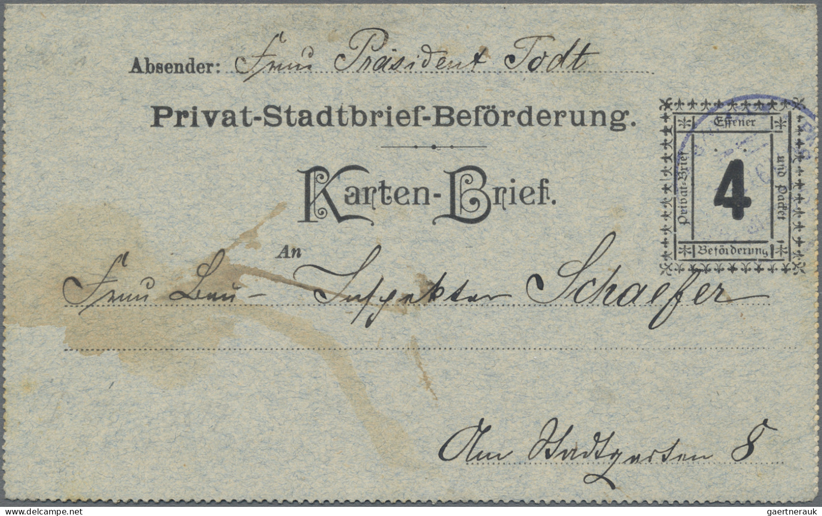 Deutsches Reich - Privatpost (Stadtpost): 1897 "Essen - Privatpost COURIER": Gan - Postes Privées & Locales