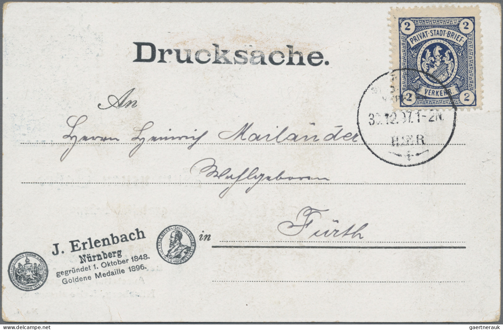 Deutsches Reich - Privatpost (Stadtpost): 1897 "Fürth - Privatpost": Hérionwappe - Posta Privata & Locale