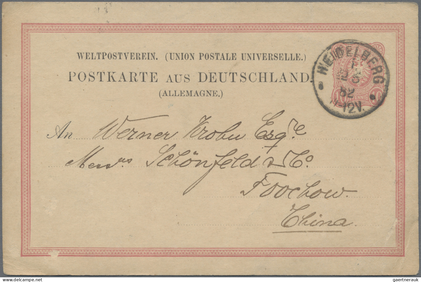 Deutsches Reich - Ganzsachen: 1882, 10 Pf Rot Auslandspostkarte Von Heidelberg, - Altri & Non Classificati