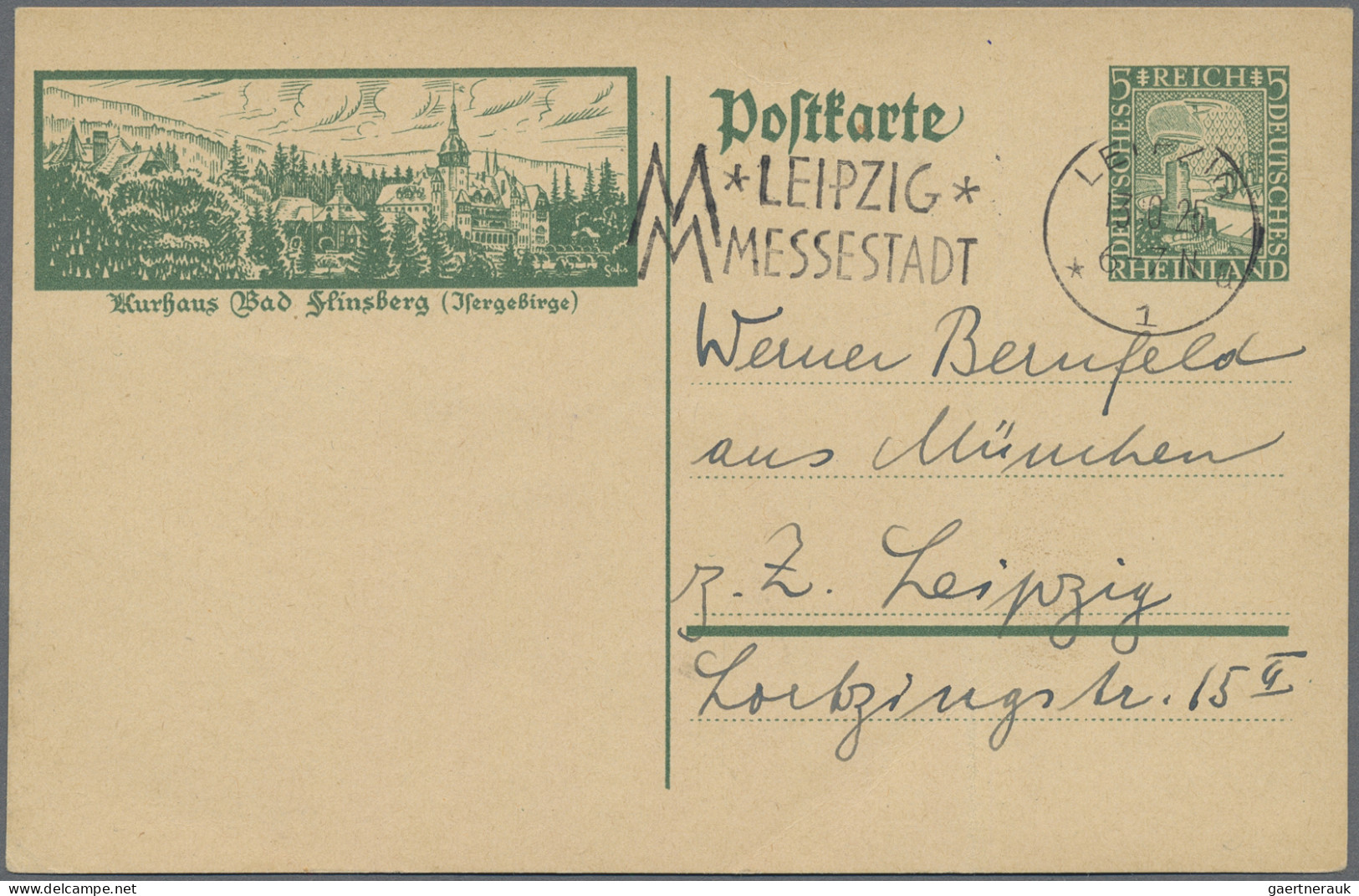 Deutsches Reich - Ganzsachen: 1925, Rheinlandfeier Bildkarte 5 Pfg. Grün "Kurhau - Autres & Non Classés