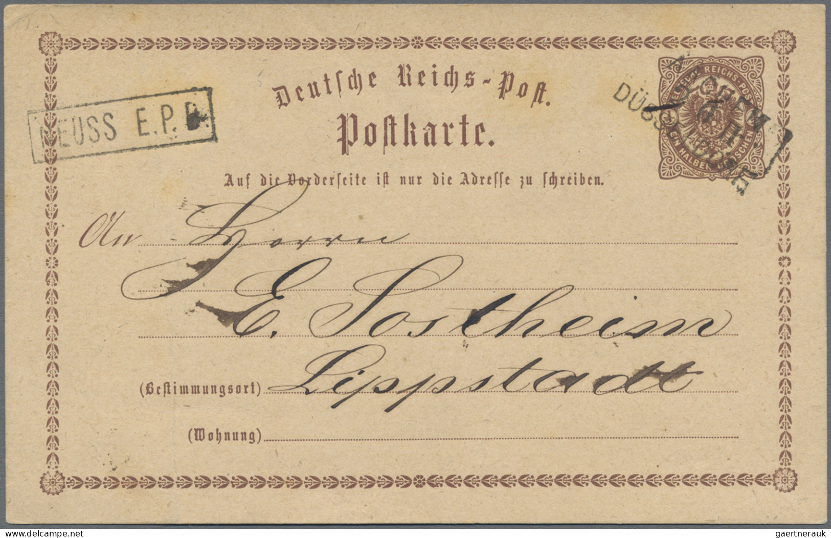 Deutsches Reich - Bahnpost: AACHEN - DÜSSELDORF, L 3 Schwarz Auf Postkarte ½ Gr. - Autres & Non Classés