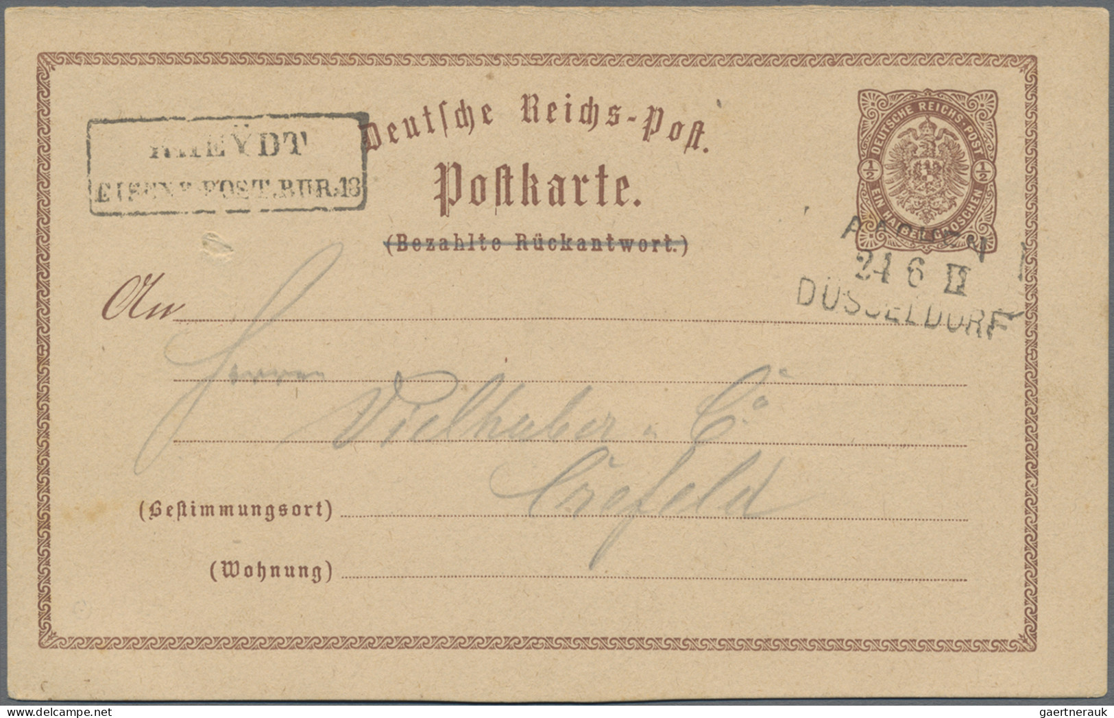 Deutsches Reich - Bahnpost: AACHEN - DÜSSELDORF, L 3 Schwarz Auf Postkarte ½ Gr. - Autres & Non Classés