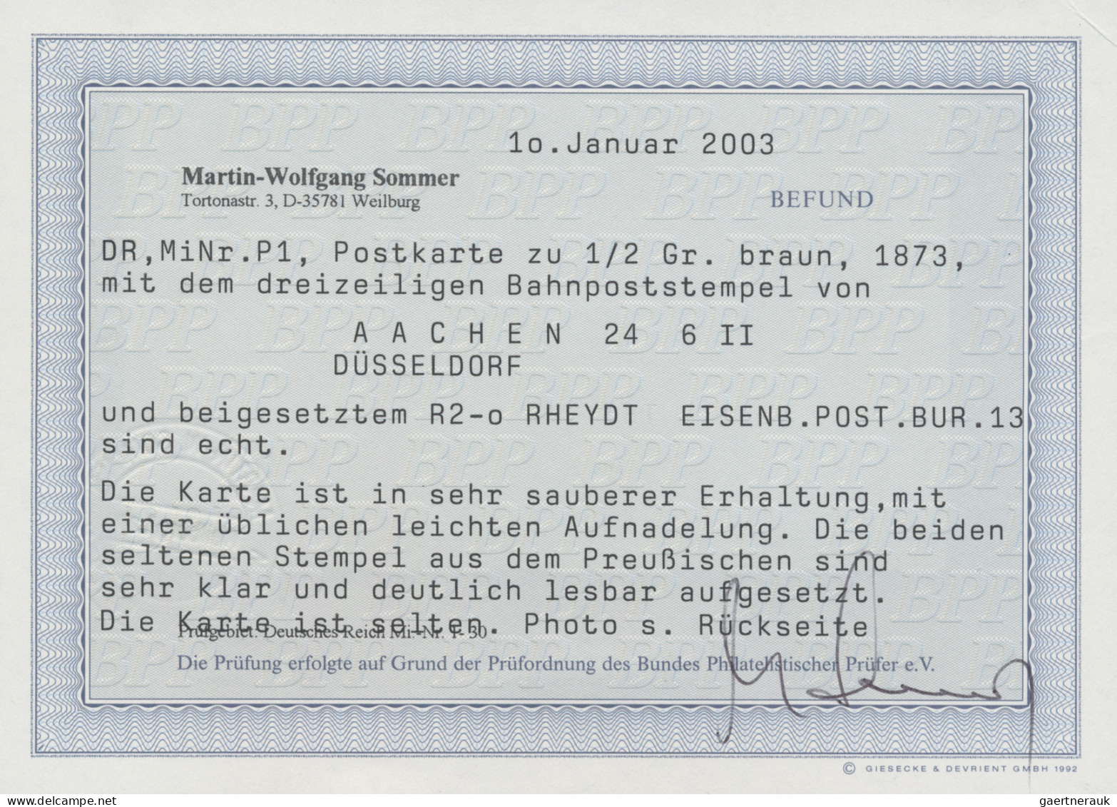 Deutsches Reich - Bahnpost: AACHEN - DÜSSELDORF, L 3 Schwarz Auf Postkarte ½ Gr. - Autres & Non Classés