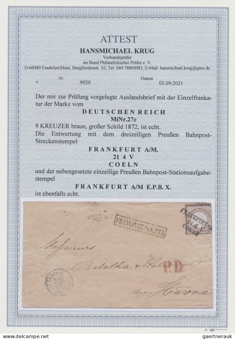 Deutsches Reich - Bahnpost: FRANKFURT A/M - COELN, L 3 Schwarz Auf 9 Kr. Braun, - Sonstige & Ohne Zuordnung