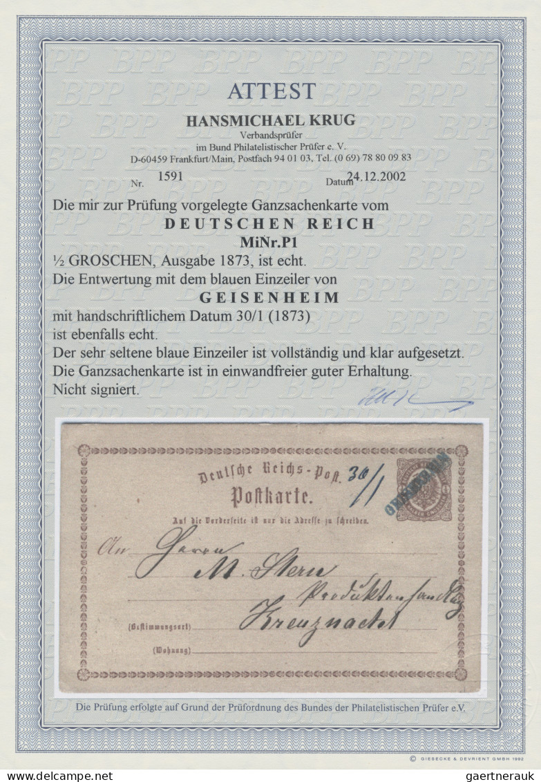 Deutsches Reich - Bahnpost: GEISENHEIM, L 1 Blau Als Entwerter Auf Postkarte ½ G - Andere & Zonder Classificatie