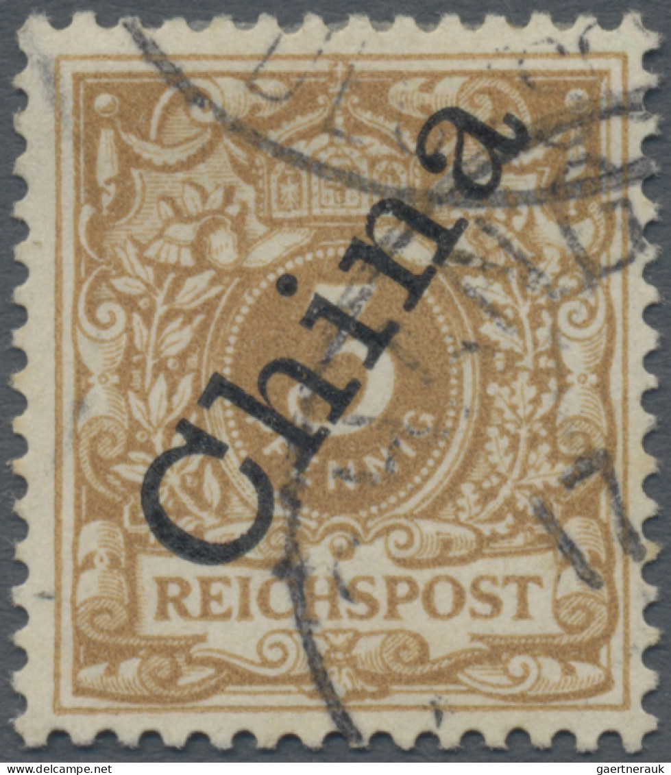 Deutsche Post In China: 1898, 3 Pfg. Hellocker, Steiler Aufdruck Gebraucht Mit K - Chine (bureaux)