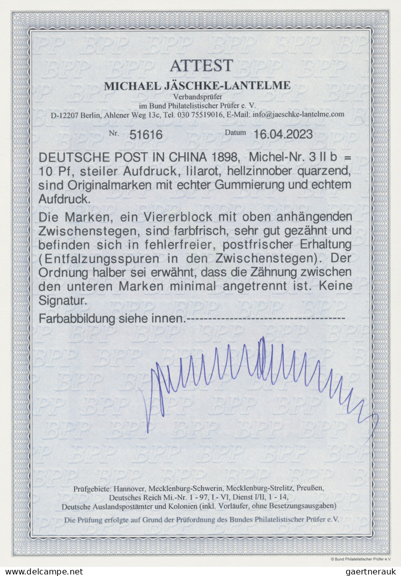 Deutsche Post In China: 1898, 10 Pf, Steiler Aufdruck, Lilarot, Hellzinnober Qua - Chine (bureaux)