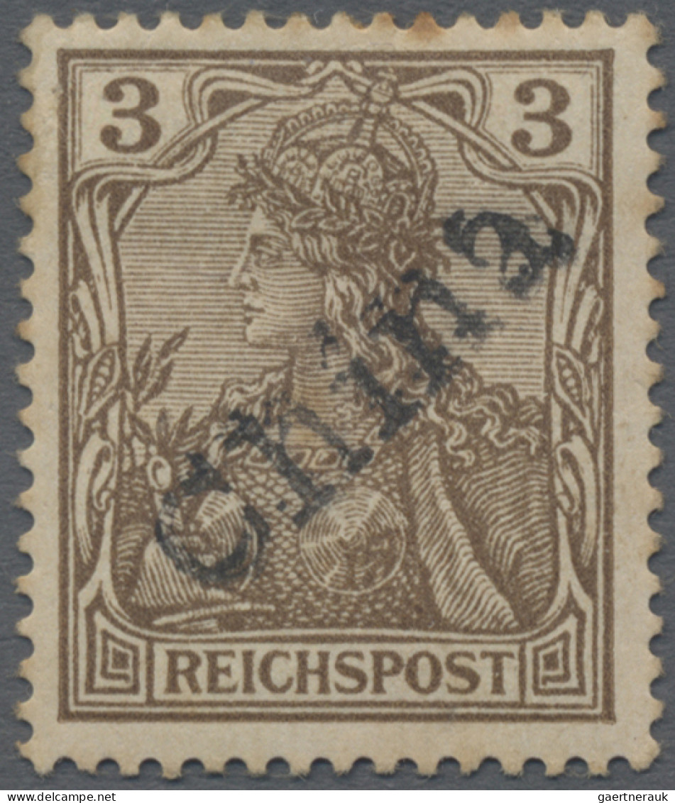 Deutsche Post In China: 1901, 3 Pf Germania Reichspost Mit Abart Doppelter Hands - Deutsche Post In China