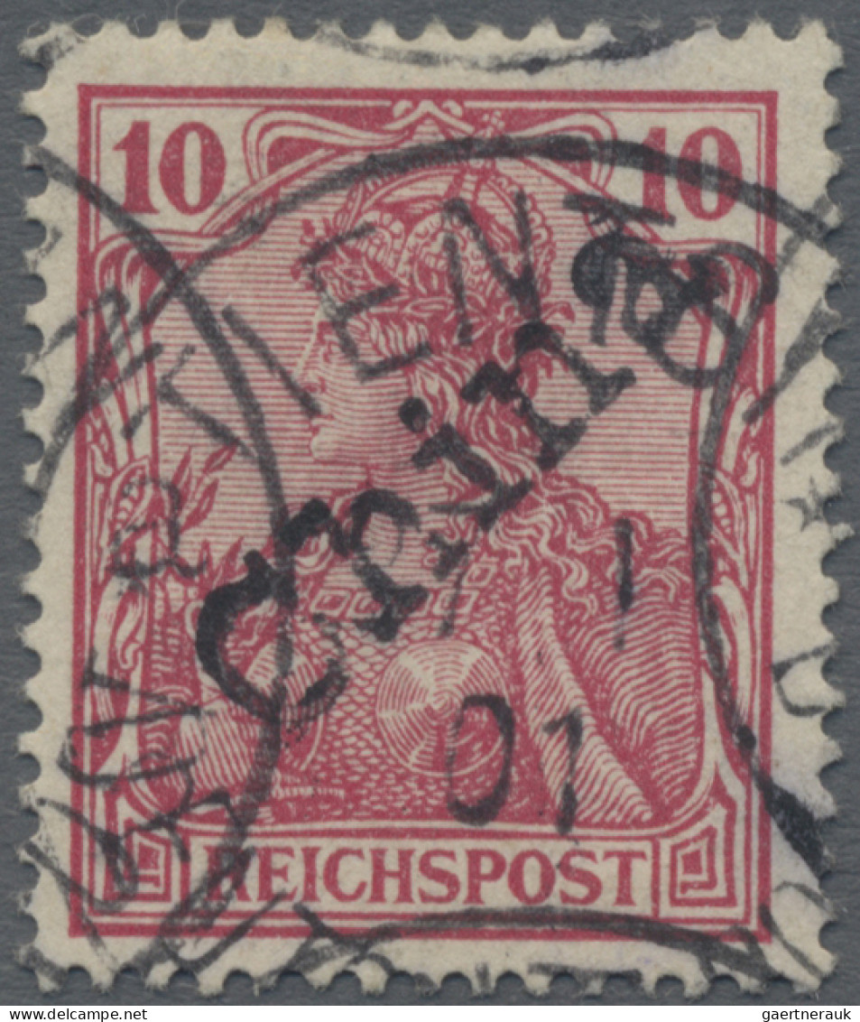 Deutsche Post In China: 1901, 10 Pf Germania Reichspost Mit Handstempelaufdruck - Deutsche Post In China