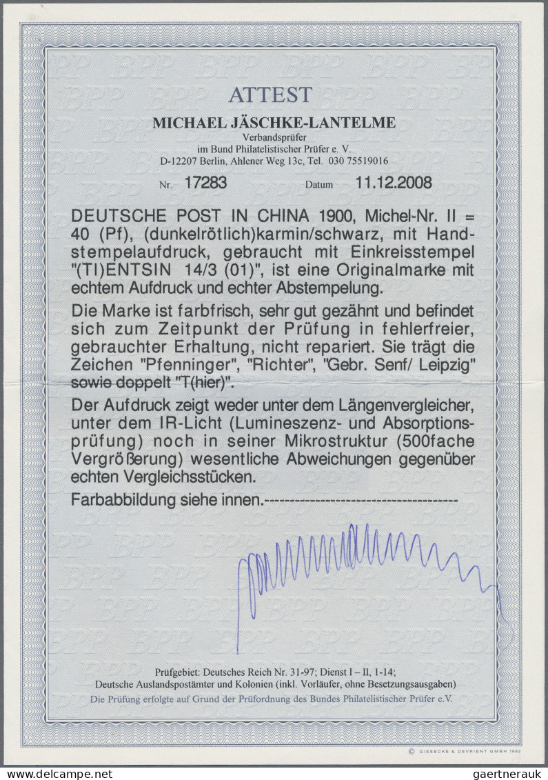 Deutsche Post In China: 1900, 40 Pfg Germania/Handstempelaufdruck Sehr Schön Kla - Deutsche Post In China