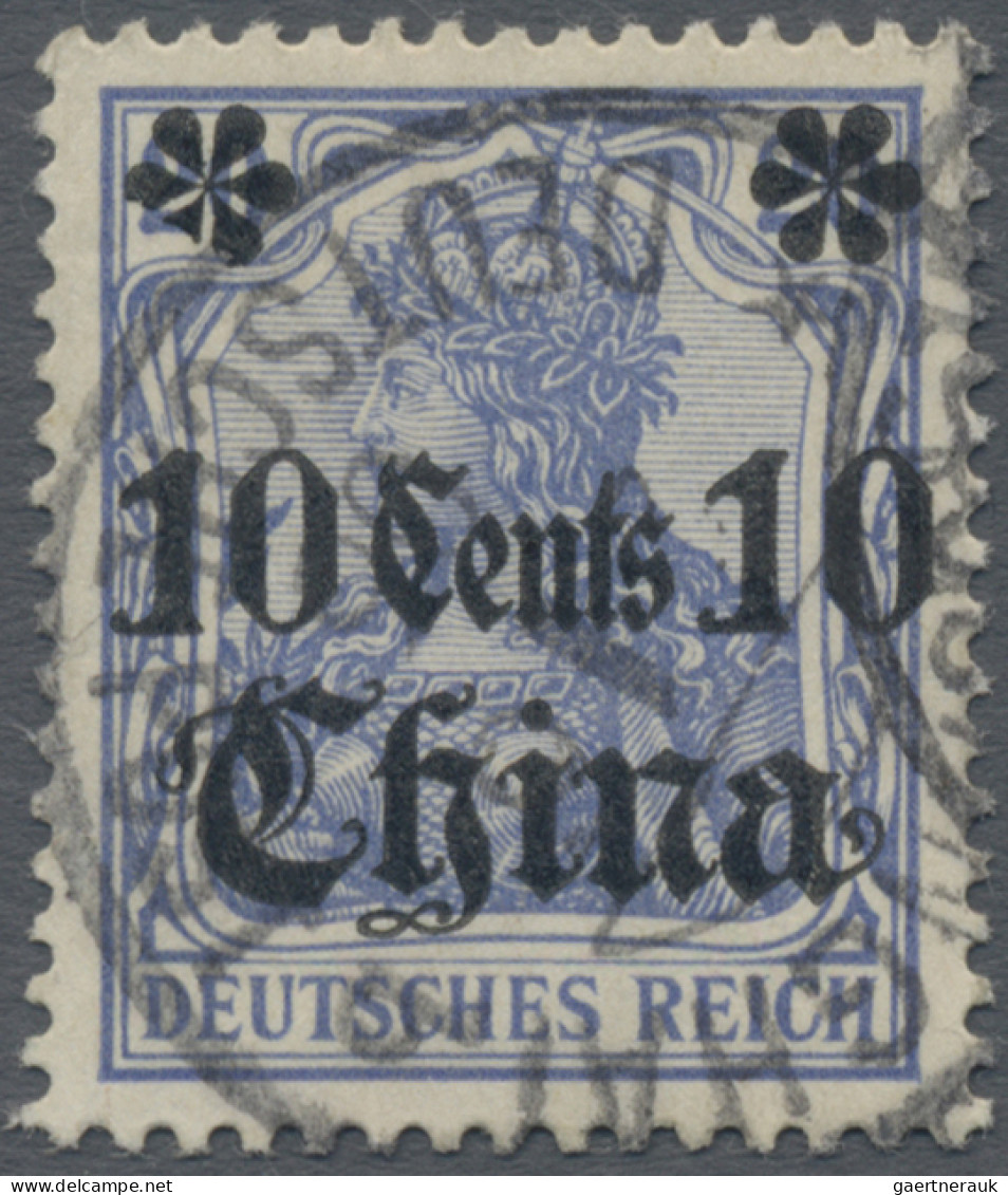 Deutsche Post In China: 1905, Germania 10 Cents Auf 20 Pf. Ultramarin Ohne Wasse - China (kantoren)