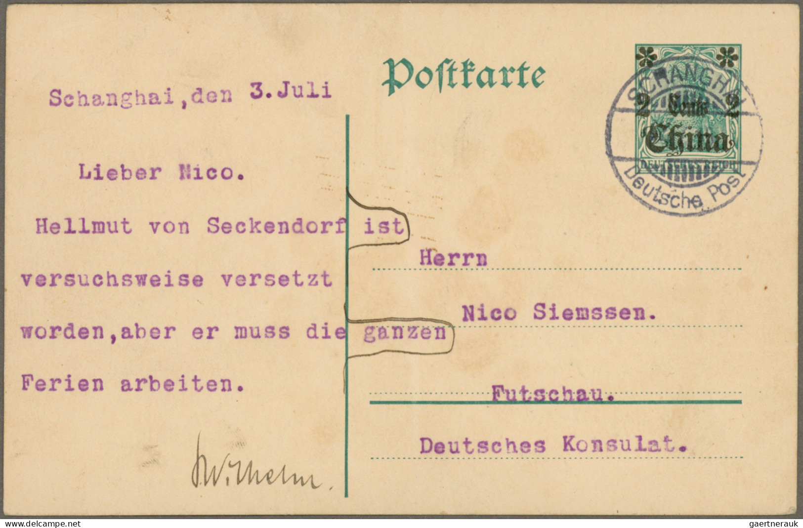 Deutsche Post in China: 1905/1917, Partie mit 8 Belegen, dabei Mi.39 mit seltene