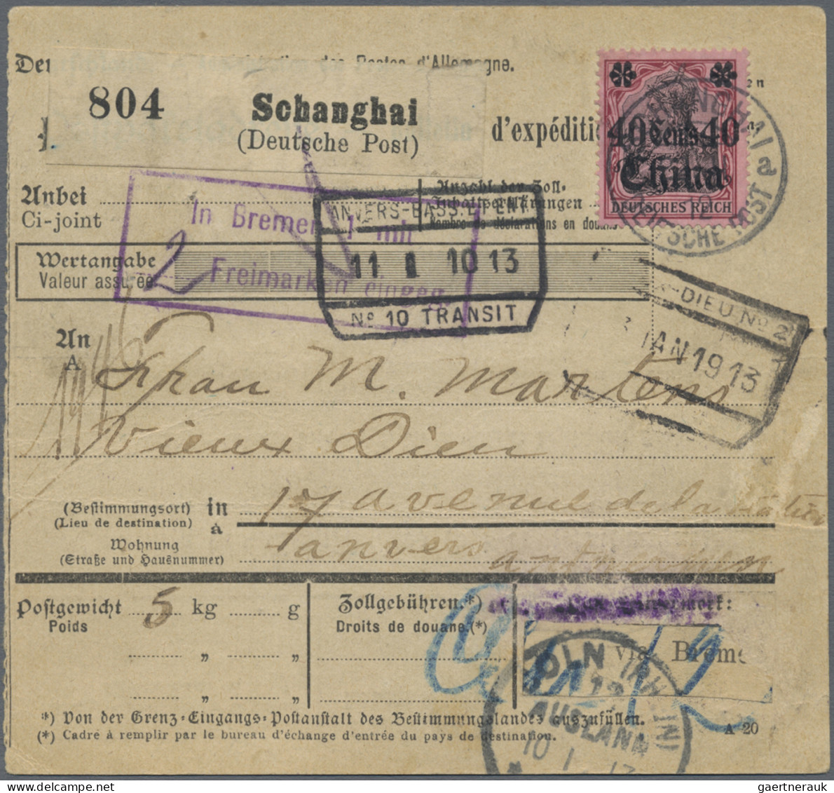 Deutsche Post In China: 1912, Germania Mit Wasserzeichen, 40 C. Auf 80 Pfg. Vord - China (offices)