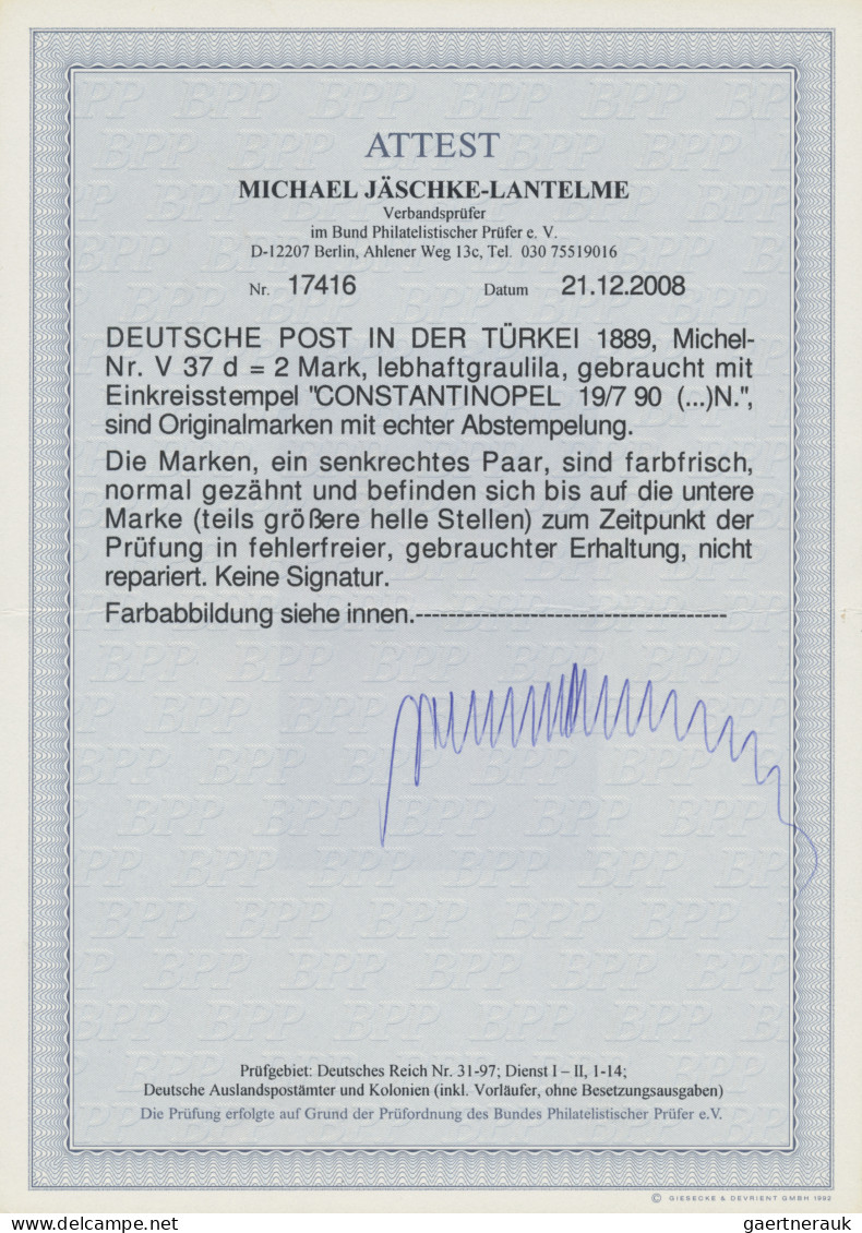 Deutsche Post In Der Türkei - Vorläufer: INNENDIENSTMARKE, 2 Mk. Lebhaftgraulila - Turkse Rijk (kantoren)