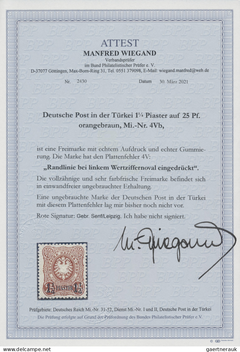 Deutsche Post In Der Türkei: 1887, Freimarke 1¼ PIA Auf 25 Pf Orangebraun Mit Ec - Turkey (offices)