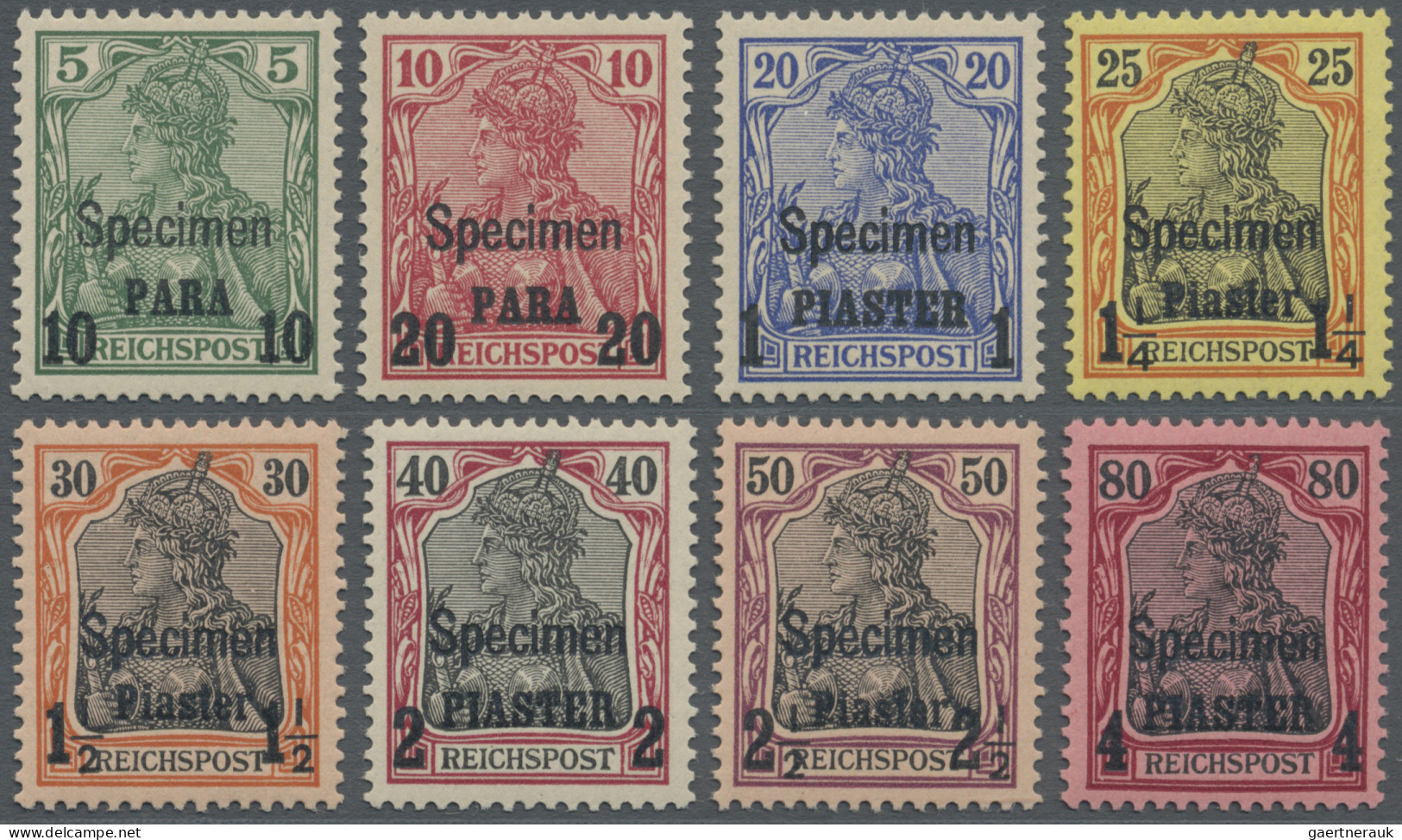 Deutsche Post In Der Türkei: 1900, 10 Pa. Bis 4 Pa. Auf Germania Mit Aufdruck "S - Deutsche Post In Der Türkei