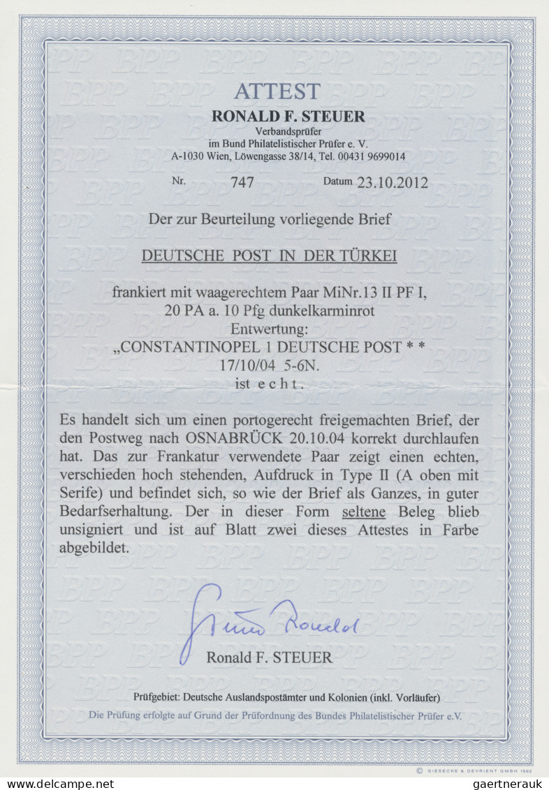 Deutsche Post In Der Türkei: 1900, 20 Pa Auf 10 Pfg Germania Dunkelkarminrot Im - Turquie (bureaux)