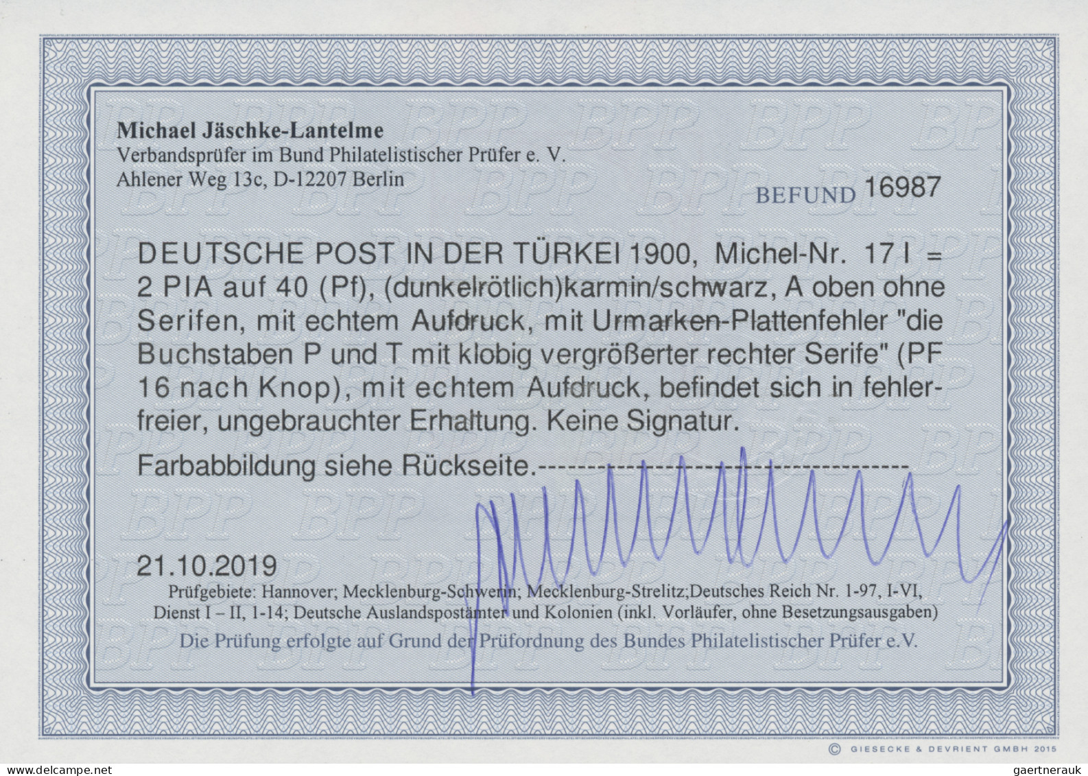 Deutsche Post In Der Türkei: 1901, Freimarke 2 PIA Auf 40 Pf Germania (dunkelröt - Turkse Rijk (kantoren)