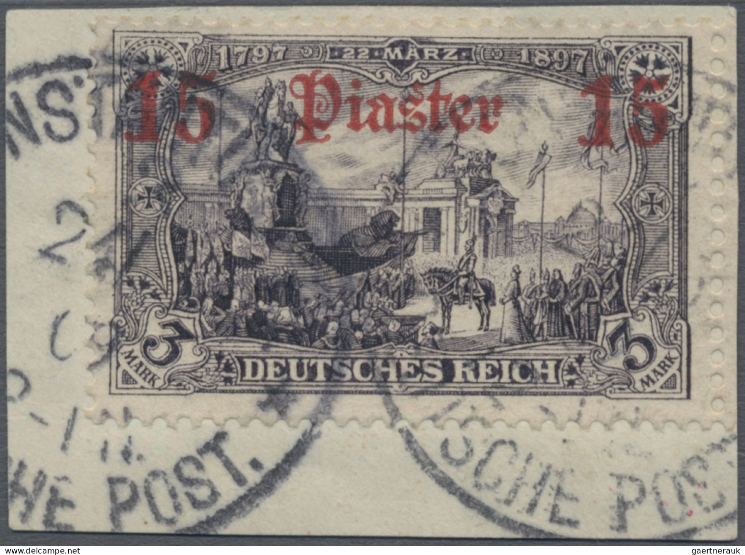 Deutsche Post In Der Türkei: 1905, Deutsches Reich, 15 P. Auf 3 Mk., Aufdruck Du - Deutsche Post In Der Türkei