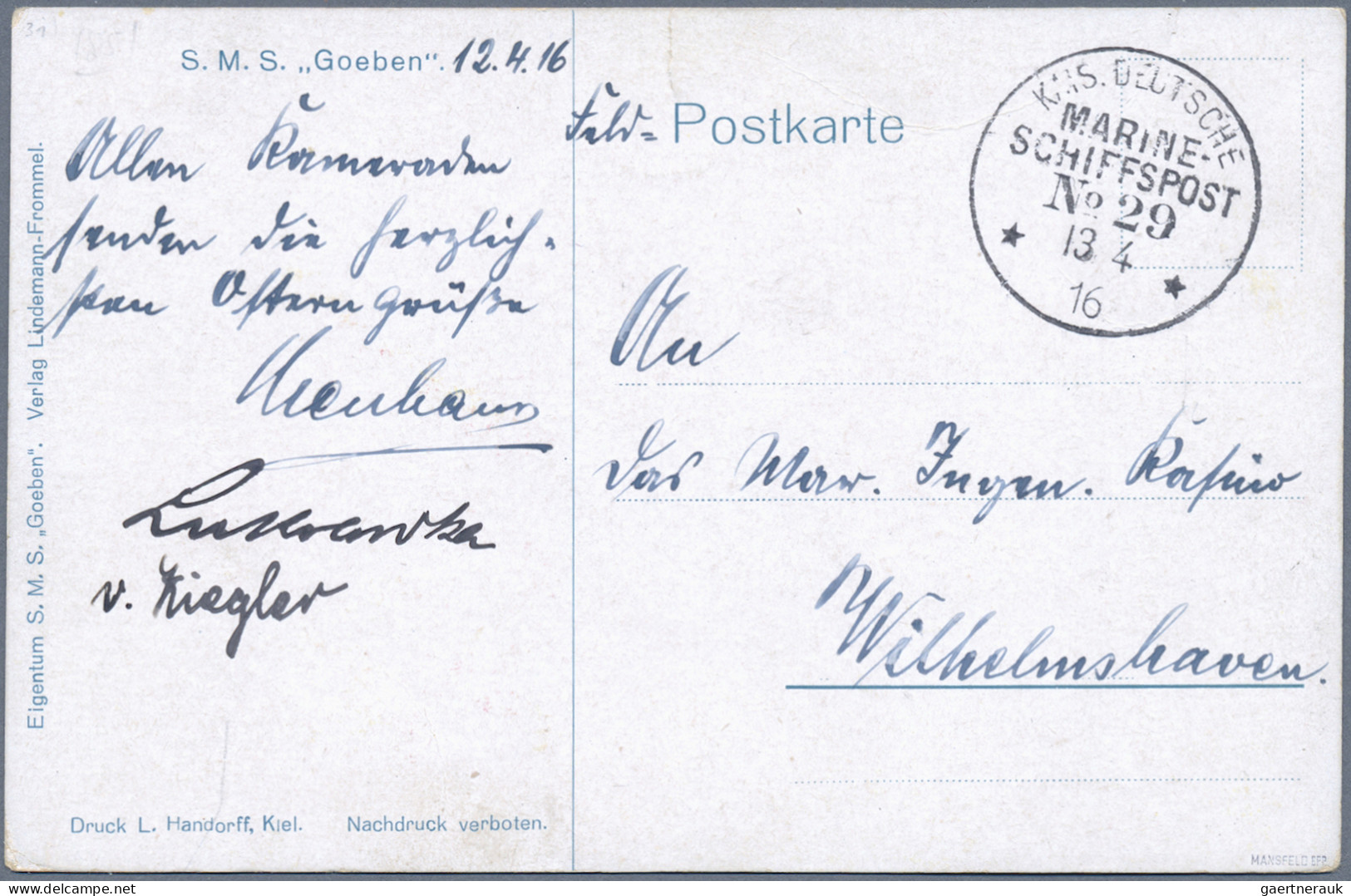 Militärmission: 1914 - 1916, MSP No. 29 (= Großer Kreuzer SMS "Goeben") Auf Drei - Turchia (uffici)