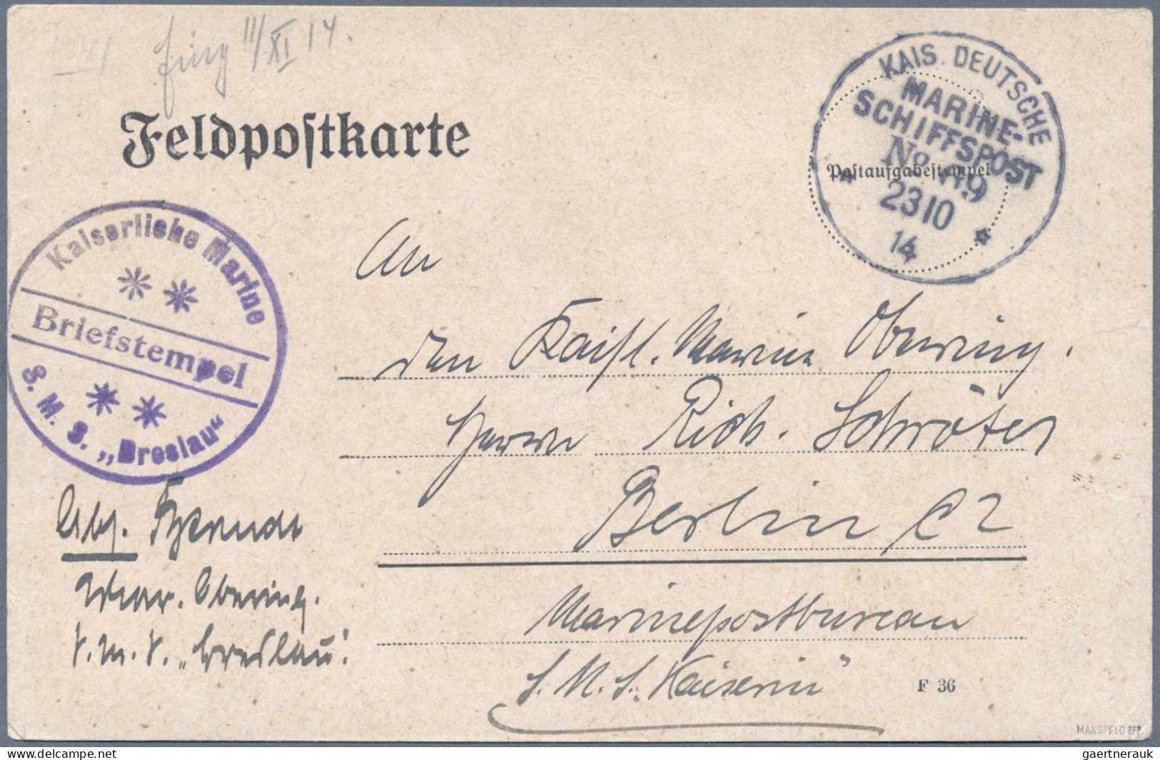 Militärmission: 1914 (23.10.), MSP No. 69 (= Kleiner Kreuzer SMS "Breslau") Auf - Turquia (oficinas)