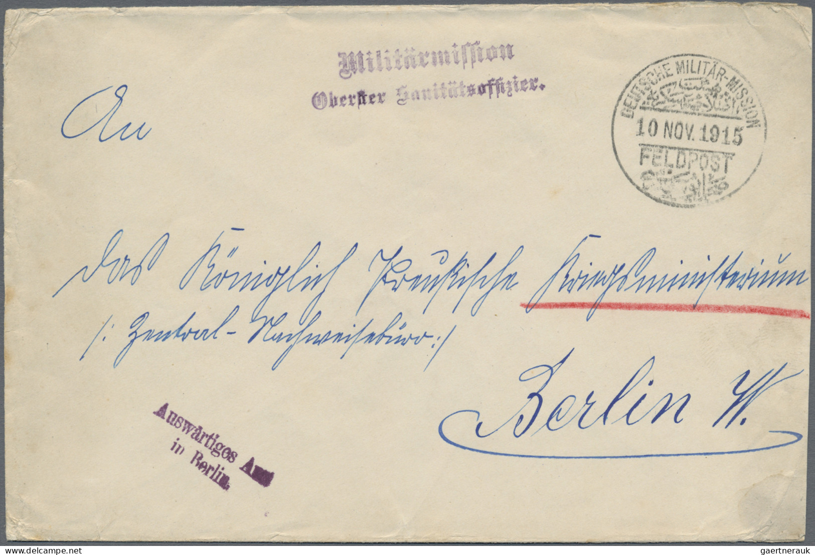 Militärmission: 1915 (10.11.), "DEUTSCHE MILITÄR-MISSION FELDPOST" Provisorische - Deutsche Post In Der Türkei