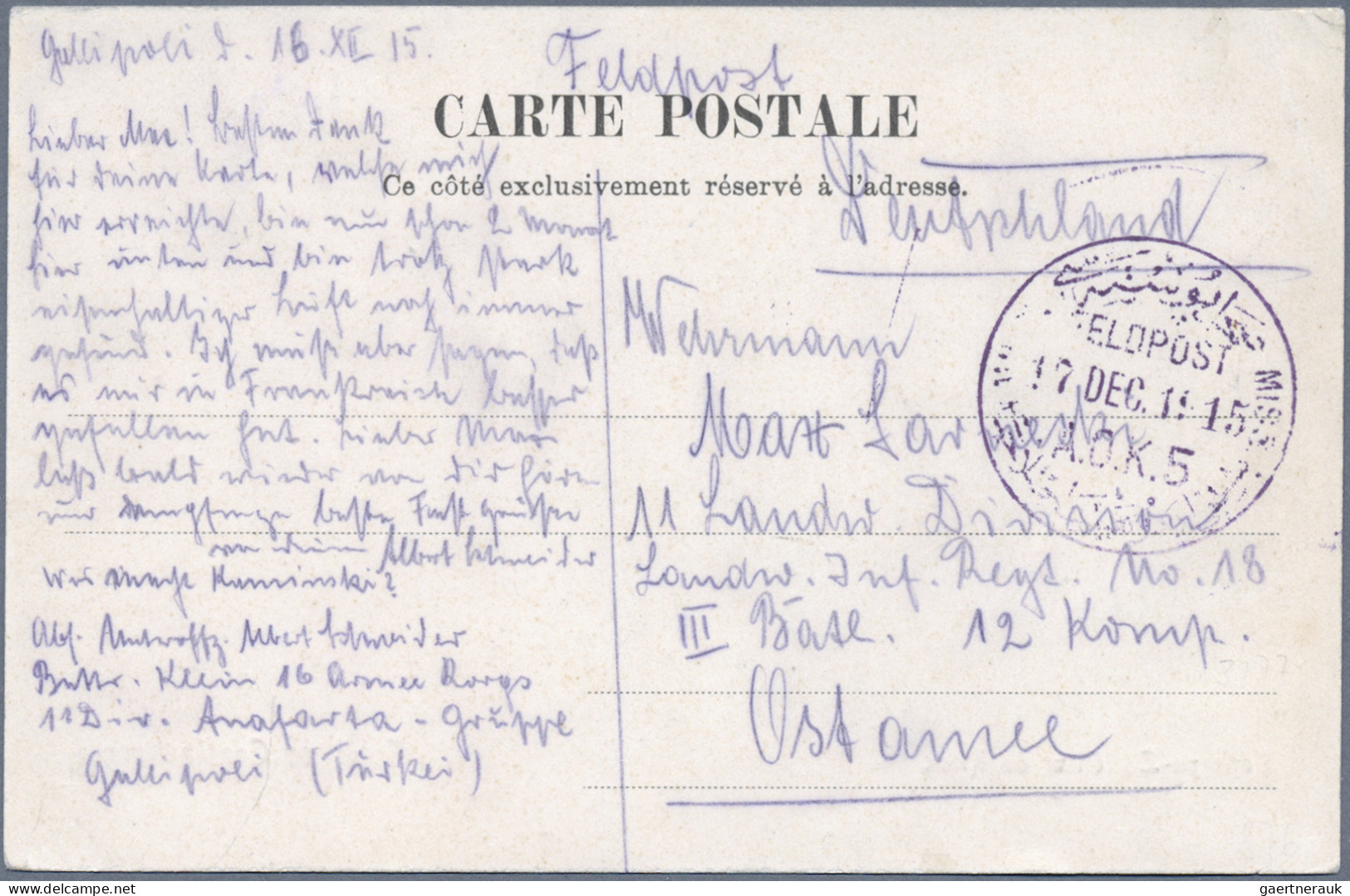 Militärmission: 1915 (17.12.), "MILIT.MISS. A.O.K. 5" Provisorischer Violetter F - Turquie (bureaux)