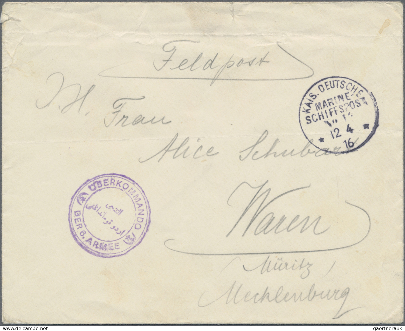 Militärmission: 1916 (12.4.), MSP No. 14 Auf FP-Brief Aus Bagdad (Irak) Mit Rück - Deutsche Post In Der Türkei