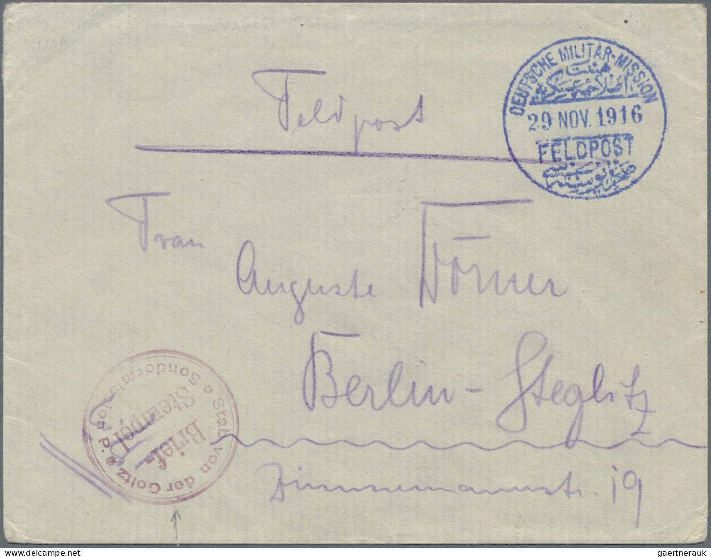 Militärmission: 1916 (20.11.), "DEUTSCHE MILITÄR-MISSION FELDPOST" Provisorische - Turquie (bureaux)