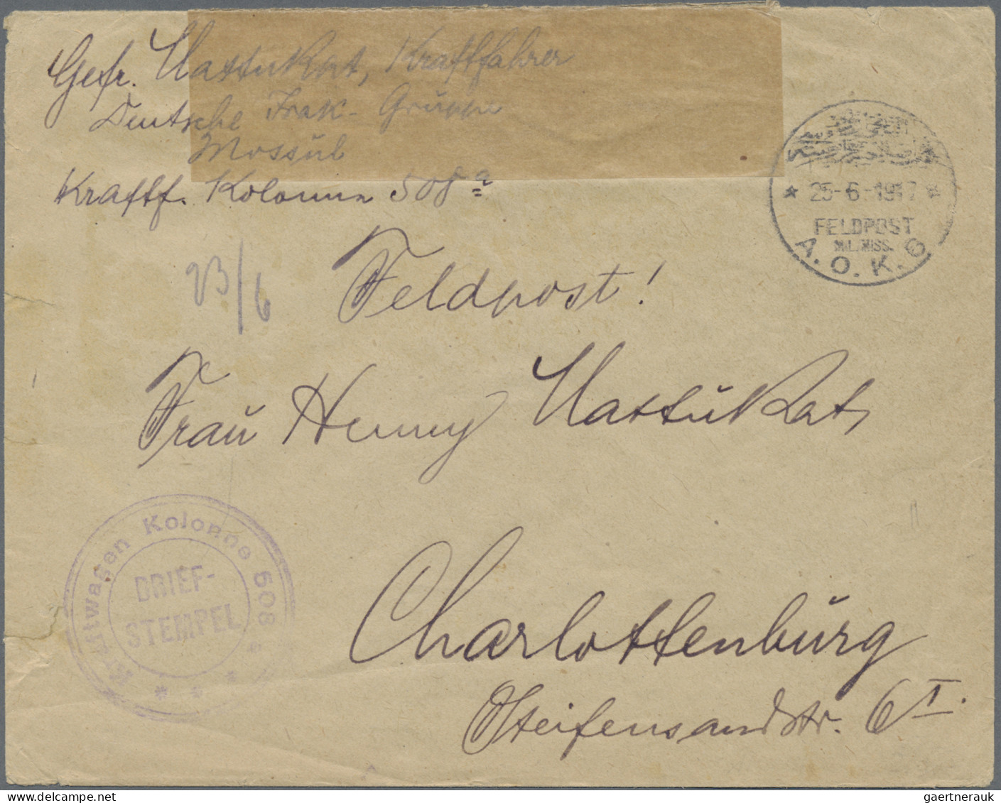 Militärmission: 1917 (25.6.), MIL.MISS. A.O.K. 6 Auf FP-Brief Aus Mossul (Irak) - Deutsche Post In Der Türkei
