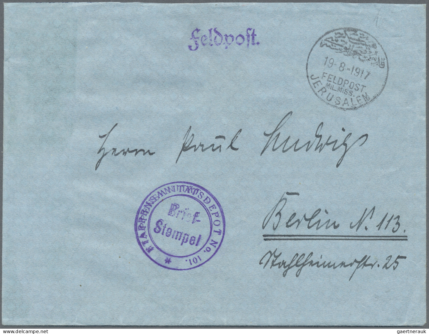 Militärmission: 1917/18, Vier FP-Belege Mit Stempel JERUSALEM, KONSTANTINOPEL (2 - Turkse Rijk (kantoren)