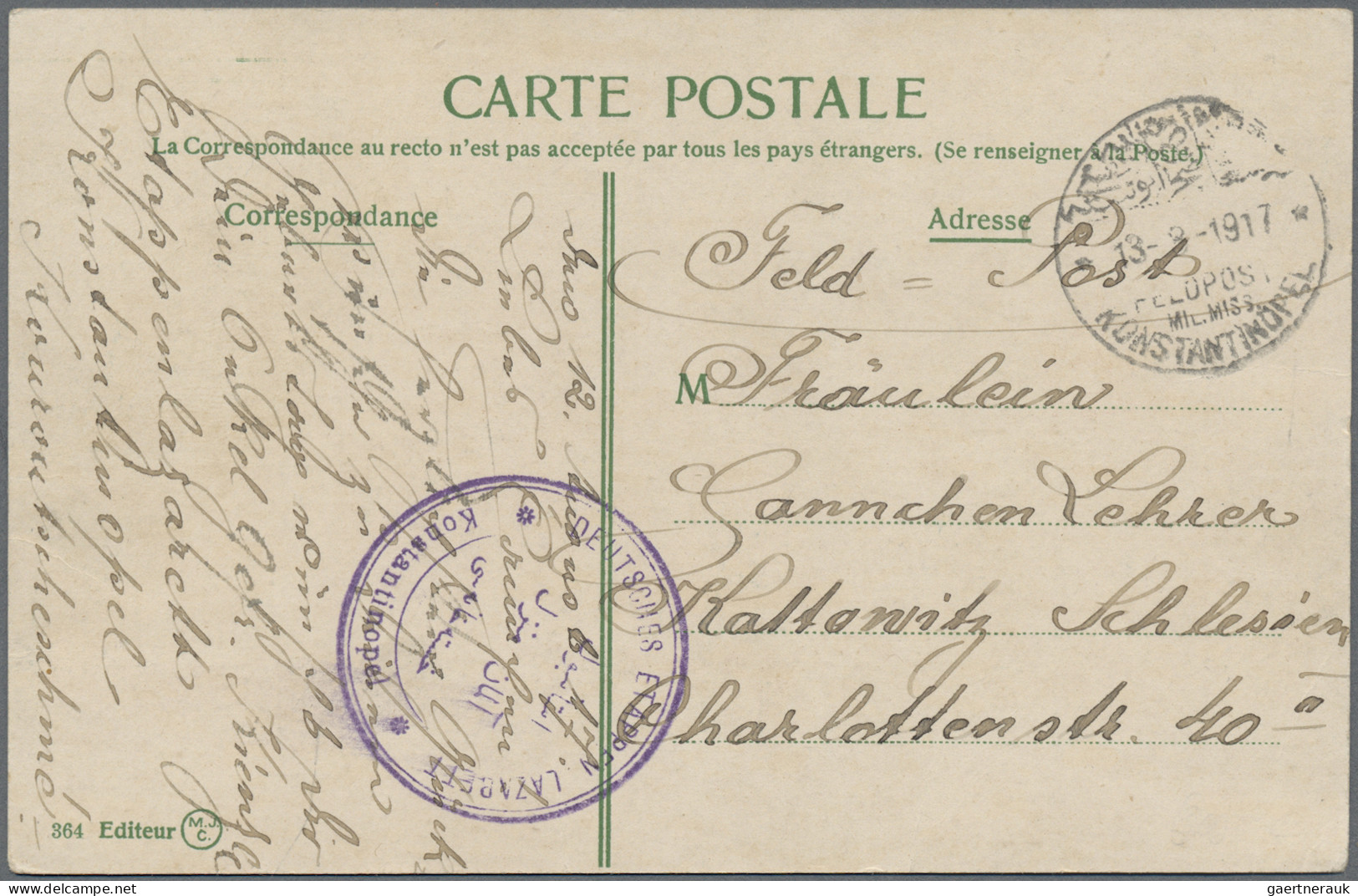 Militärmission: 1917/18, vier FP-Belege mit Stempel JERUSALEM, KONSTANTINOPEL (2